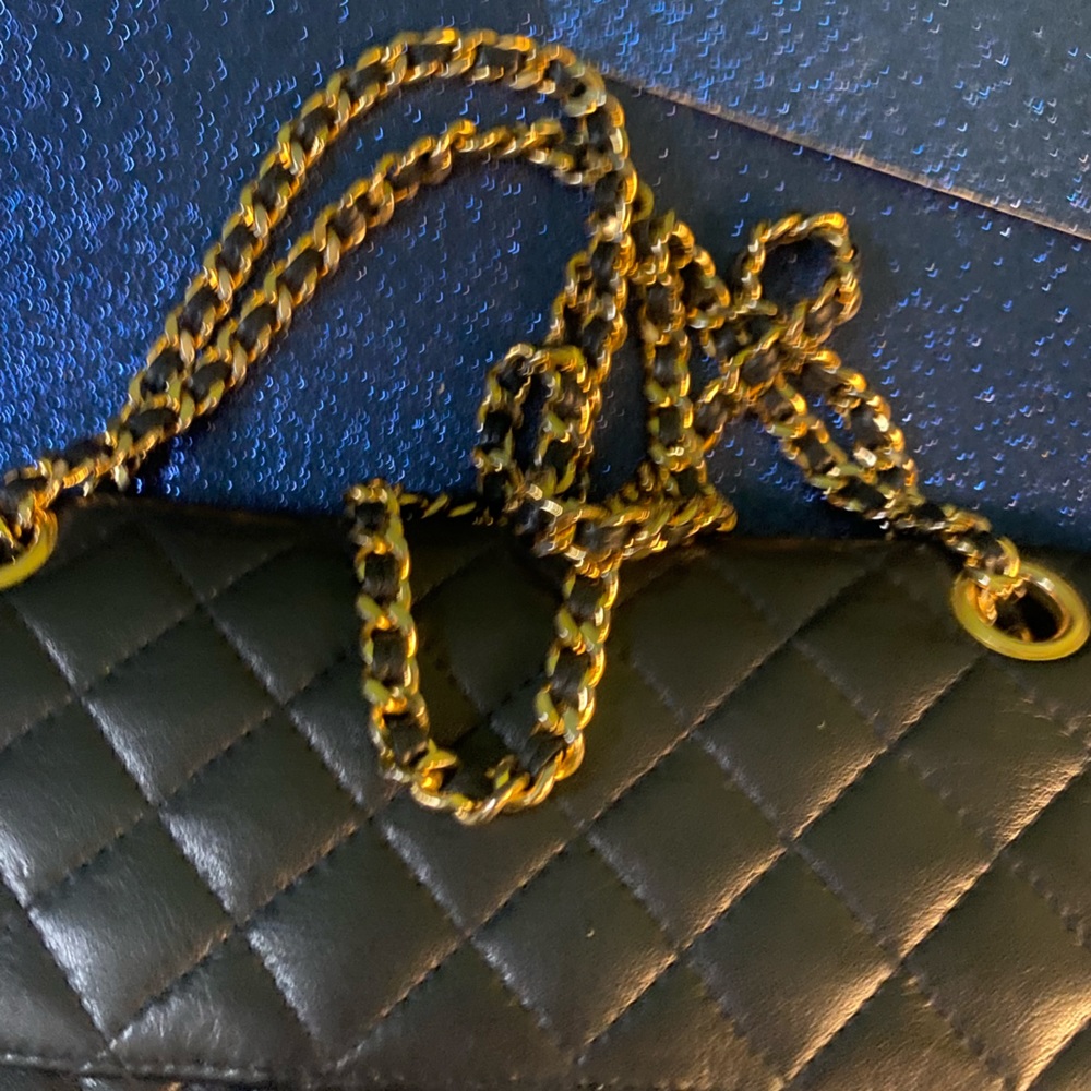 KORET VNTG MIDNIGHT NAVY GOLD QUILTED LEATHER CROSSBODY LUX Bag GORG RARE M - Picture 5 of 15
